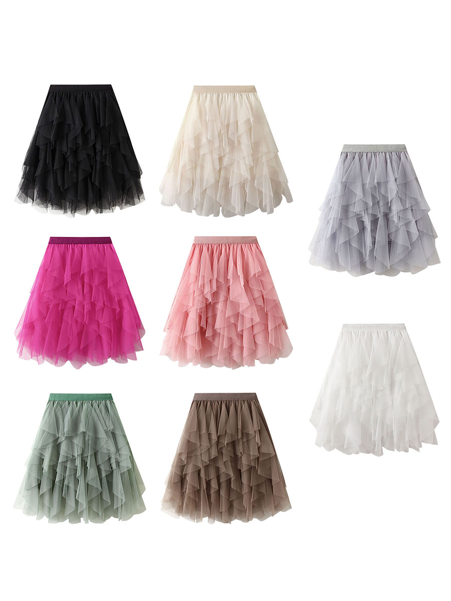 Jupe Tutu en Tulle pour Femme, Couleur Unie, Noir, Beige, Rose, Vert, Blanc, artificiel astique, Maille Superposée, Ligne Graduée, Été 2024