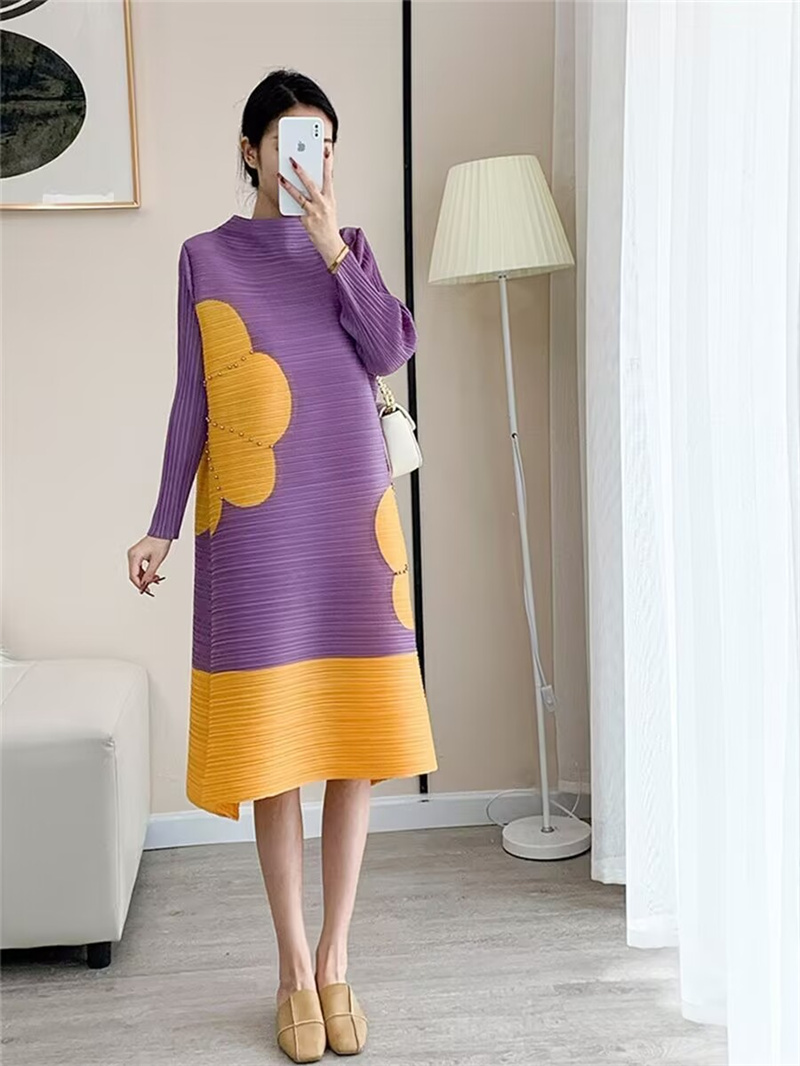 Robes longues pour femmes, jupe longue imprimée de haute qualité, tempérament élégant et plissé, mode haut de gamme, col rond