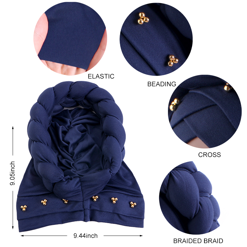 Casquettes Turban tressées pour femmes, couvre-chef musulman, foulard, Bonnet, bandeau, chapeau indien africain, accessoires pour cheveux