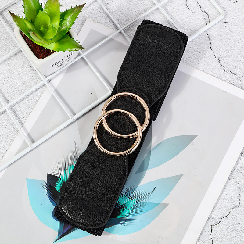 Nouvelle ceinture élastique large pour femmes, marque de haute qualité, or Shuang Huan Kou, ceinture pour femmes, chemise, pull, robe, sangle de décoration