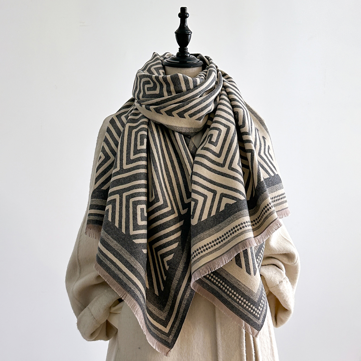 Écharpe élégante en cachemire Pashmina pour femmes, couverture et châle chauds d'hiver à franges double face