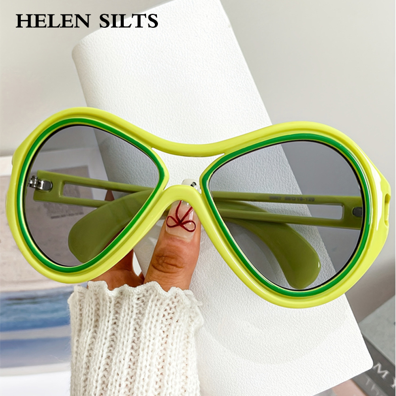 Marque de luxe Designer surdimensionné lunettes de soleil ovales femmes 2025 nouveau populaire bicolore Vintage lunettes de soleil hommes Punk lunettes de soleil UV400