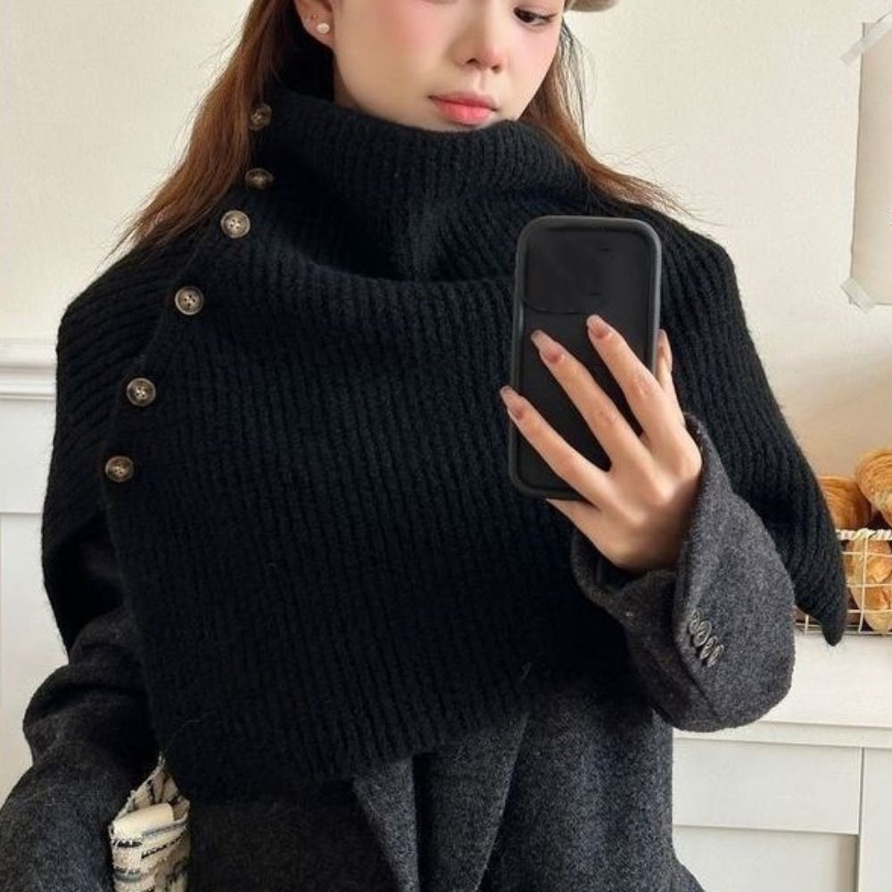 Châle tricoté à boutons simples, écharpe chaude et irrégulière à col haut, cape épaisse pour femme et fille, hiver