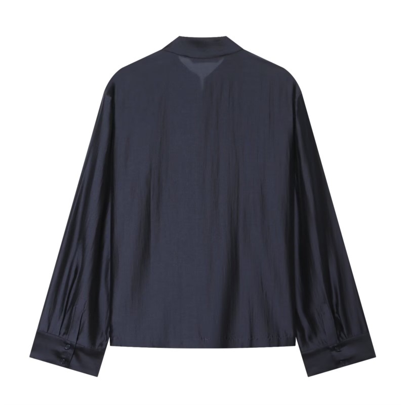 Chemisier en satin pour femme Nouvelle collection Printemps-Été 2026 à fermeture à boucle, manches longues, col rond, hauts et chemisiers pour femme