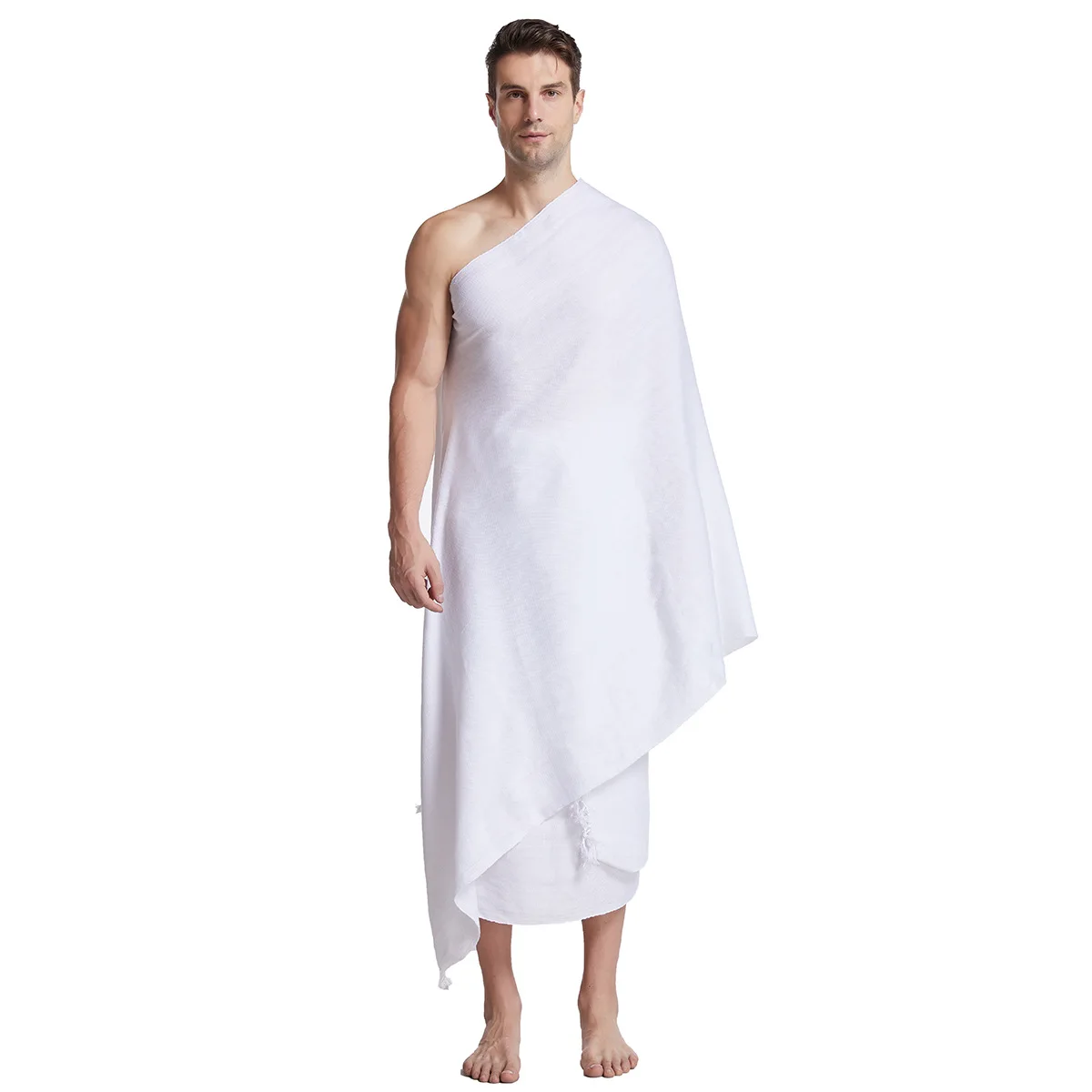 Serviette de pèlerin Ihram blanche, 2 pièces, pour musulman, arabe, Mecque, Hajj, vêtements pour hommes, Costumes de culte de prière islamique du Ramadan, ensemble châle Jubba