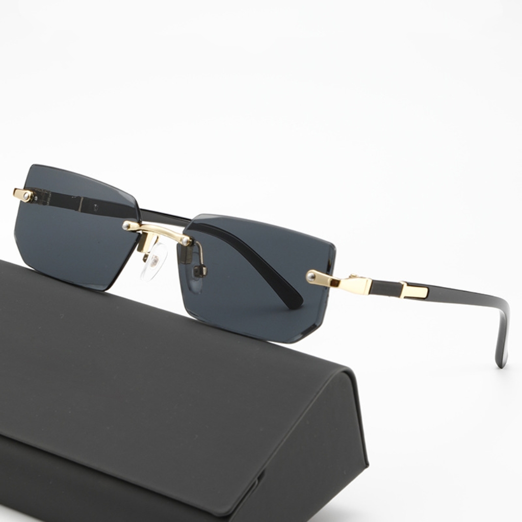 Lunettes de soleil sans monture tendance pour hommes et femmes, petites lunettes de soleil rectangulaires, lunettes de soleil rétro de marque, protection UV400, lunettes de soleil pour voyages d'été
