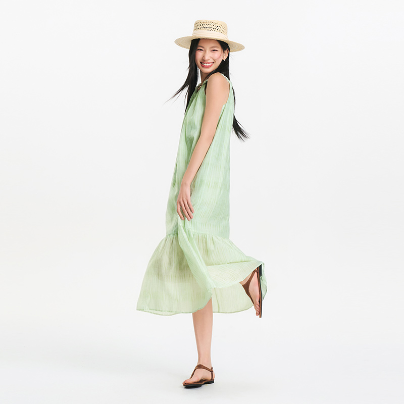 Robe longue Semir pour femme, col halter texturé avec nœud, coupe trapèze, collection été 2026, romantique, fraîche, élégante, douce et confortable pour les vacances