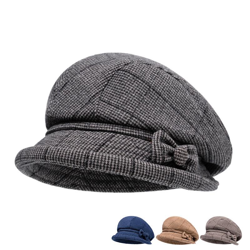 Béret élégant pour femmes avec nœud, bonnet à bord court, couvre-chef décontracté élégant et chaud pour femmes, cadeau pour mères, nouvelle collection automne hiver
