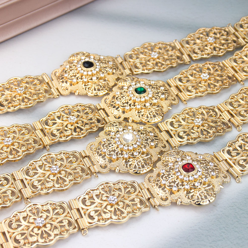 Ceinture en corde dorée pour femmes, ceinture de caftan marocain, bijoux de mariage en cristal, bijoux de festival arabe
