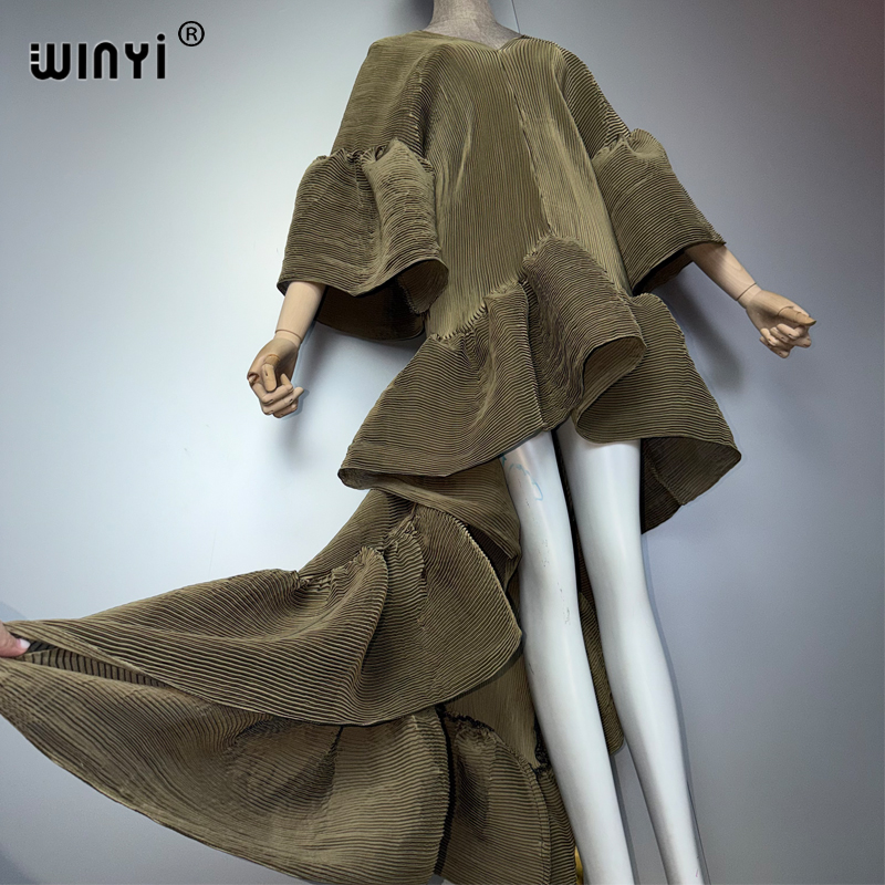 WINYI Robe Kaftan Maxi Bohème Style Moyen-Orient Élégante Plissée Robe de Plage Dubaï Abaya Robe de Soirée de Luxe Élastique