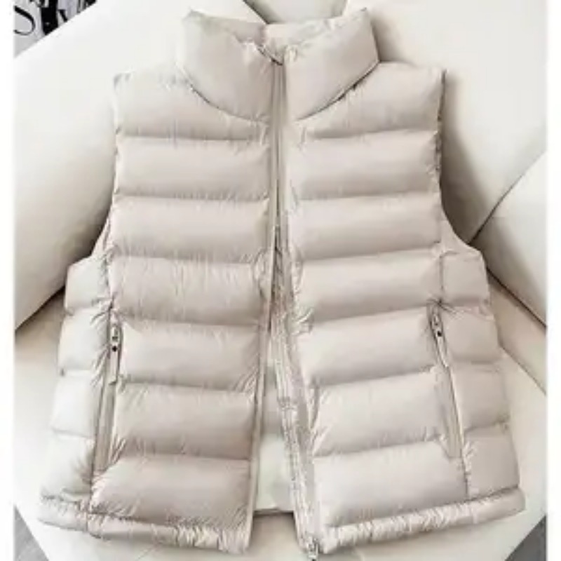 Gilet matelassé pour femme style coréen à col montant, en coton, coupe ajustée, automne-hiver, vêtement d'extérieur décontracté