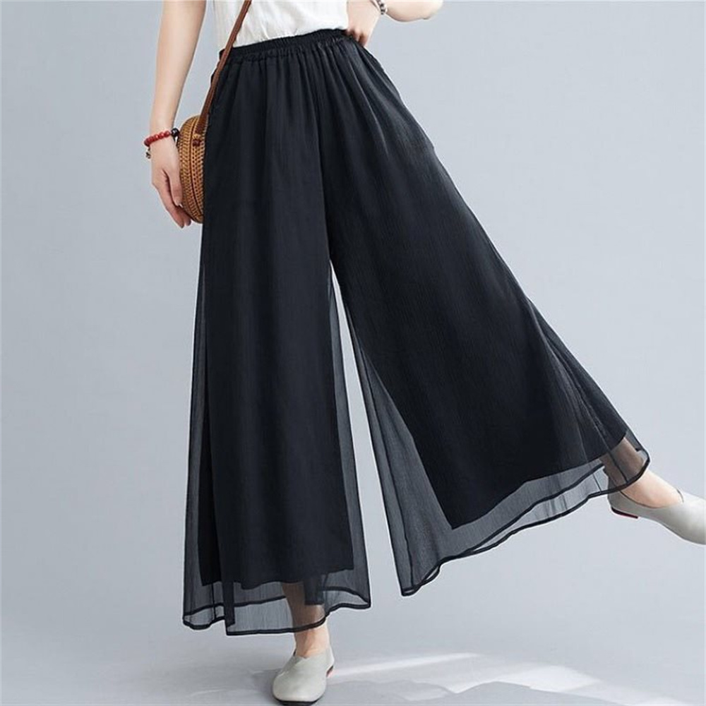 Vêtements de danse chinoise pour femmes, pantalons élégants, taille élastique, blanc et noir, vêtements de Style coréen, 2025