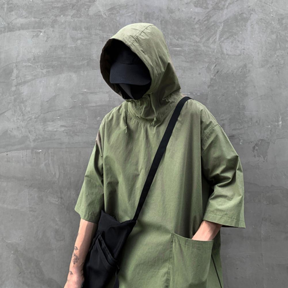 T-shirt à Capuche pour Homme, Streetwear Coréen, Demi Manches, Pull Doux, Grandes Poches, Été