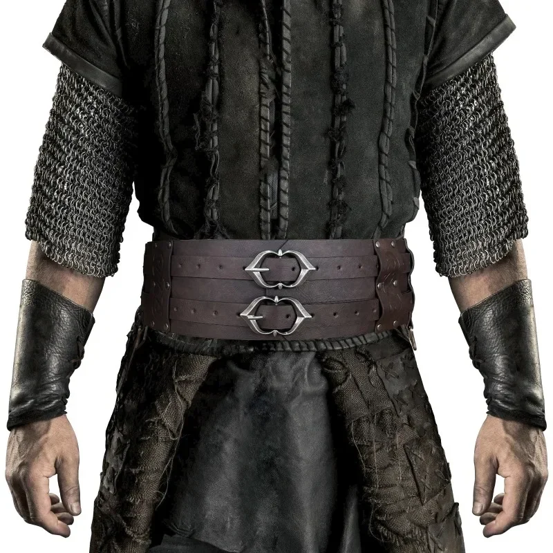 Ceinture en cuir à double largeur pour hommes, ceinture de taille gladiateur celtique Vibasin, accessoire de la Renaissance médiévale, costume de construction large
