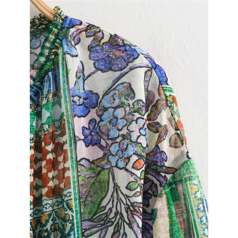 Robes imprimées à manches longues pour femmes, jupes décontractées patchwork, vintage, printemps, automne, nouveau, 2024