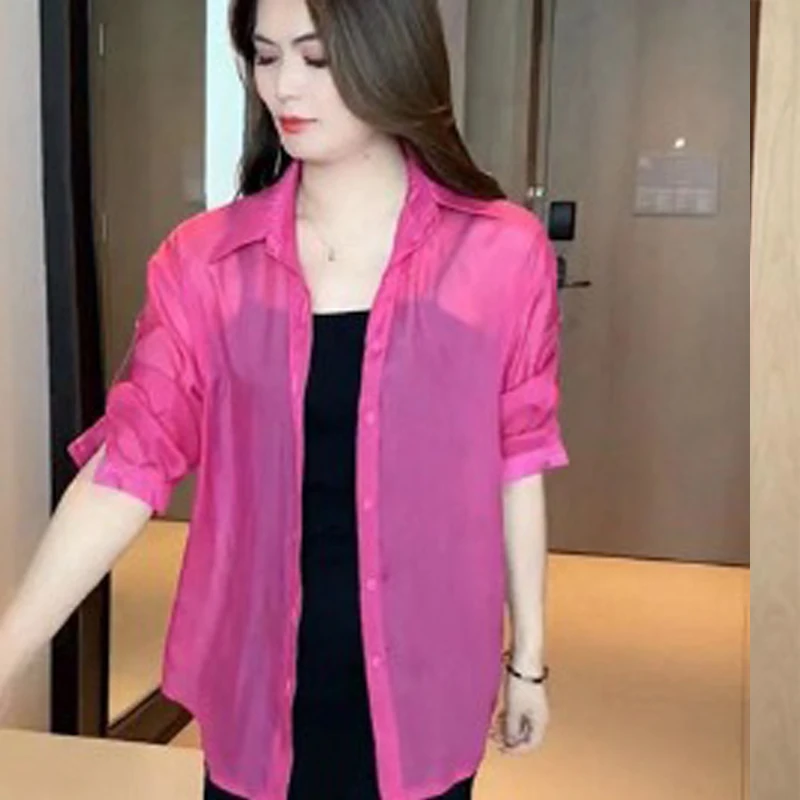 Chemises col chemise en mousseline de soie pour femmes été décontracté ample à la mode Cardigan Protection solaire T-Shirts sur mesure WCS 501152