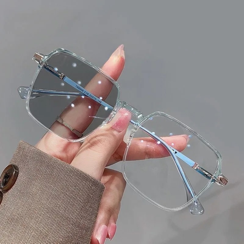 Lunettes photochromiques pour femmes, anti-lumière bleue, monture rose et bleue, grandes lunettes à changement de couleur