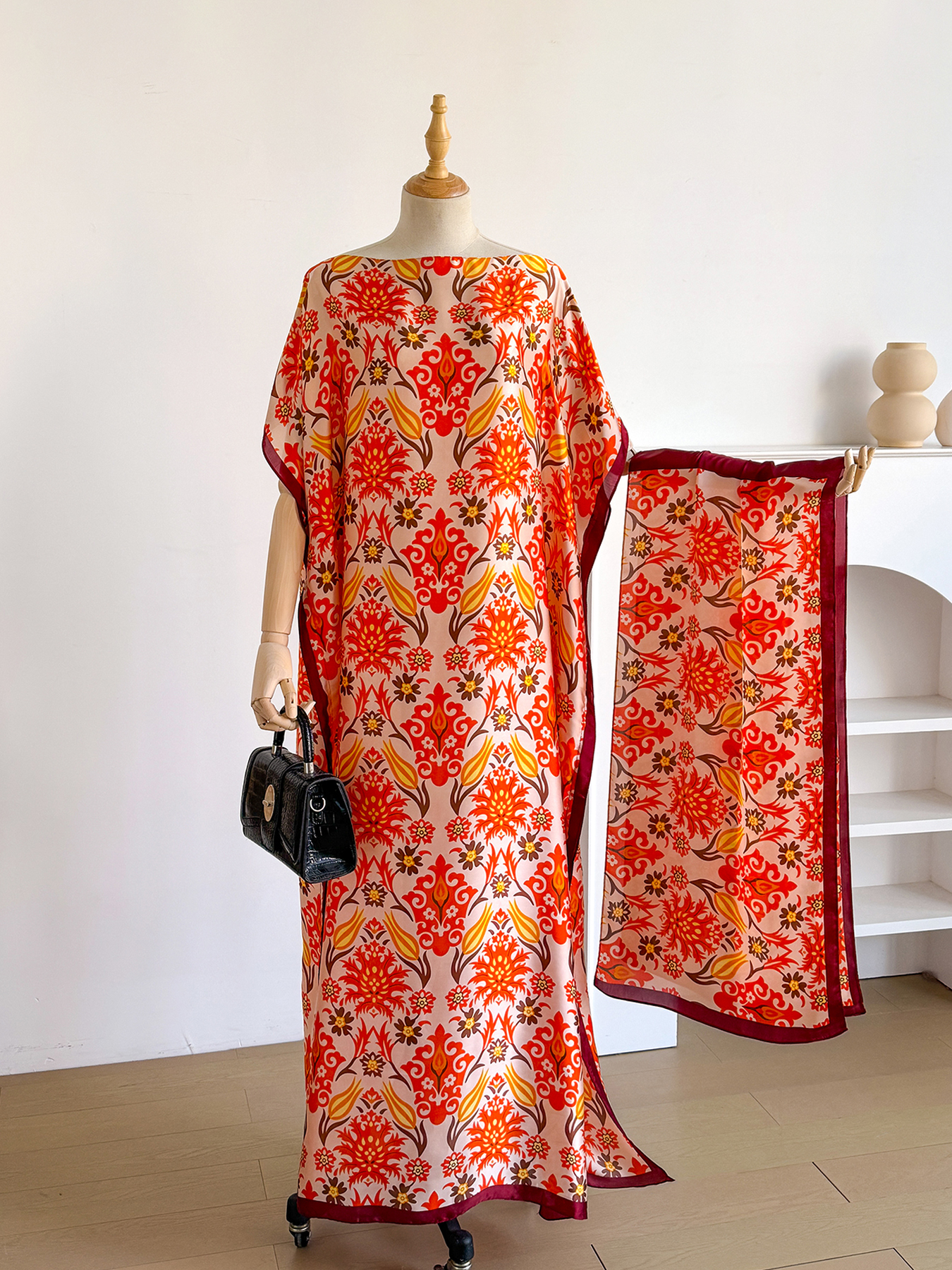 Nouvelle Robe Longue Africaine Dashiki Bohème Imprimée pour Femme 2026, Taille Unique, avec Foulard, Style Ample et Élégant, Style Musulman Dubaï