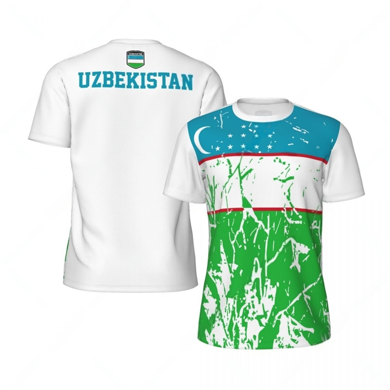 Mode drapeau de l'ouzbékistan graphique Football T-shirts tendance d'été 3D emblème national imprimé T-shirts amples et respirants T-shirts de sport