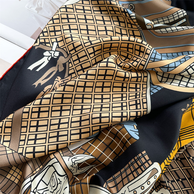Grand foulard en twill pour femmes, châles carrés, foulards de luxe de créateurs, foulards de printemps, vêtements, décoration du cou, 135 cm, imprimé cheval