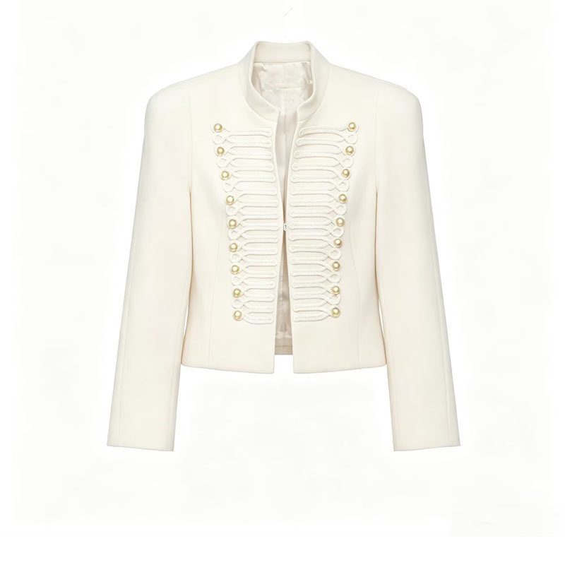 Veste Courte Femme Blazer avec Décoration Tressée et Boutons Dorés Épaulettes – Collection Printemps 2026