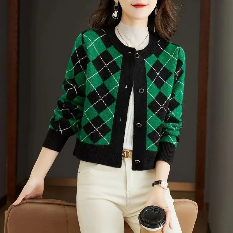 Pull en maille pour femme, cardigan tricoté, collection printemps-automne 2026, pull court élégant et décontracté, haut en maille ample pour femme