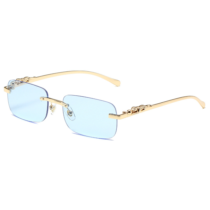 Lunettes de soleil carrées sans monture, lunettes de soleil à bord coupé, nuances de créateurs de mode, monture léopard dorée de luxe, lunettes UV400