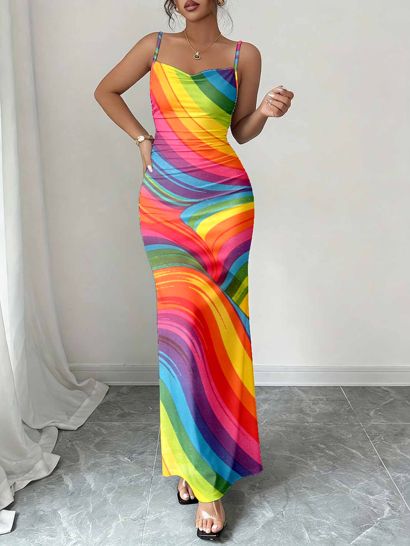 Jupe longue sexy en tissu lisse et confortable, élégante et amincissante, au style raffiné.
