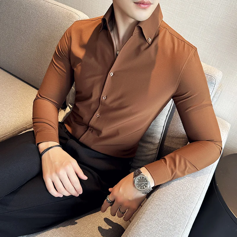 Hommes robe chemise 2025 automne à manches longues Camisas affaires mode chemise mâle solide Style britannique blanc noir chemise hommes vêtements