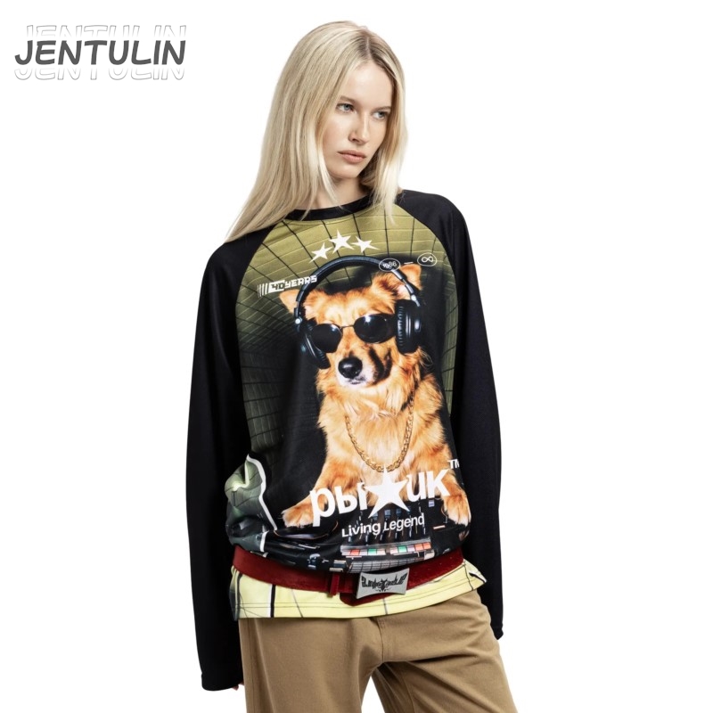 T-shirt Y2K vintage esthétique jersey imprimé graphique moto Redhead streetwear homme femme gothique ample à manches longues pull-over