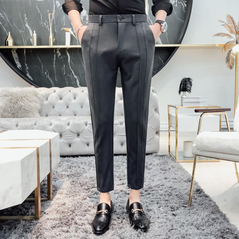 Pantalon de costume pour hommes, en coton plissé, coupe cintrée, de luxe, fin, décontracté, vêtements d'été, robe de styliste, bon marché, offre 2025