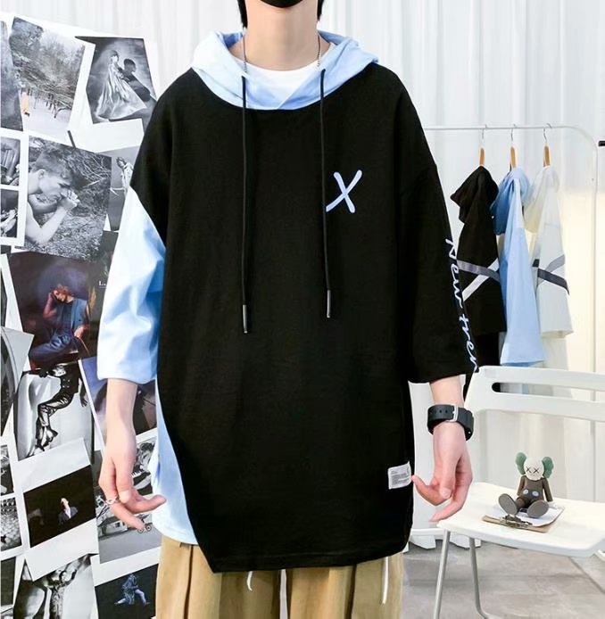 T-Shirt à capuche pour hommes, mode coréenne, été, extérieur, décontracté, manches courtes, Hip-hop, vêtements pour hommes, Streetwear, 2021