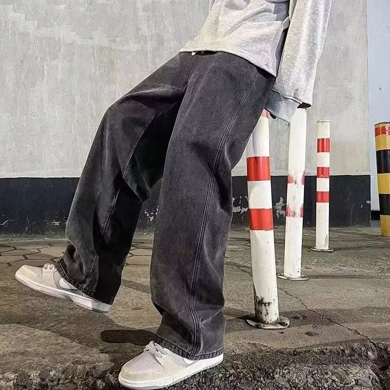 Jean ample en polaire pour hommes, taille élastique, jambes larges, pantalon en Denim Y2K, droit et confortable, vêtements de marque, hiver