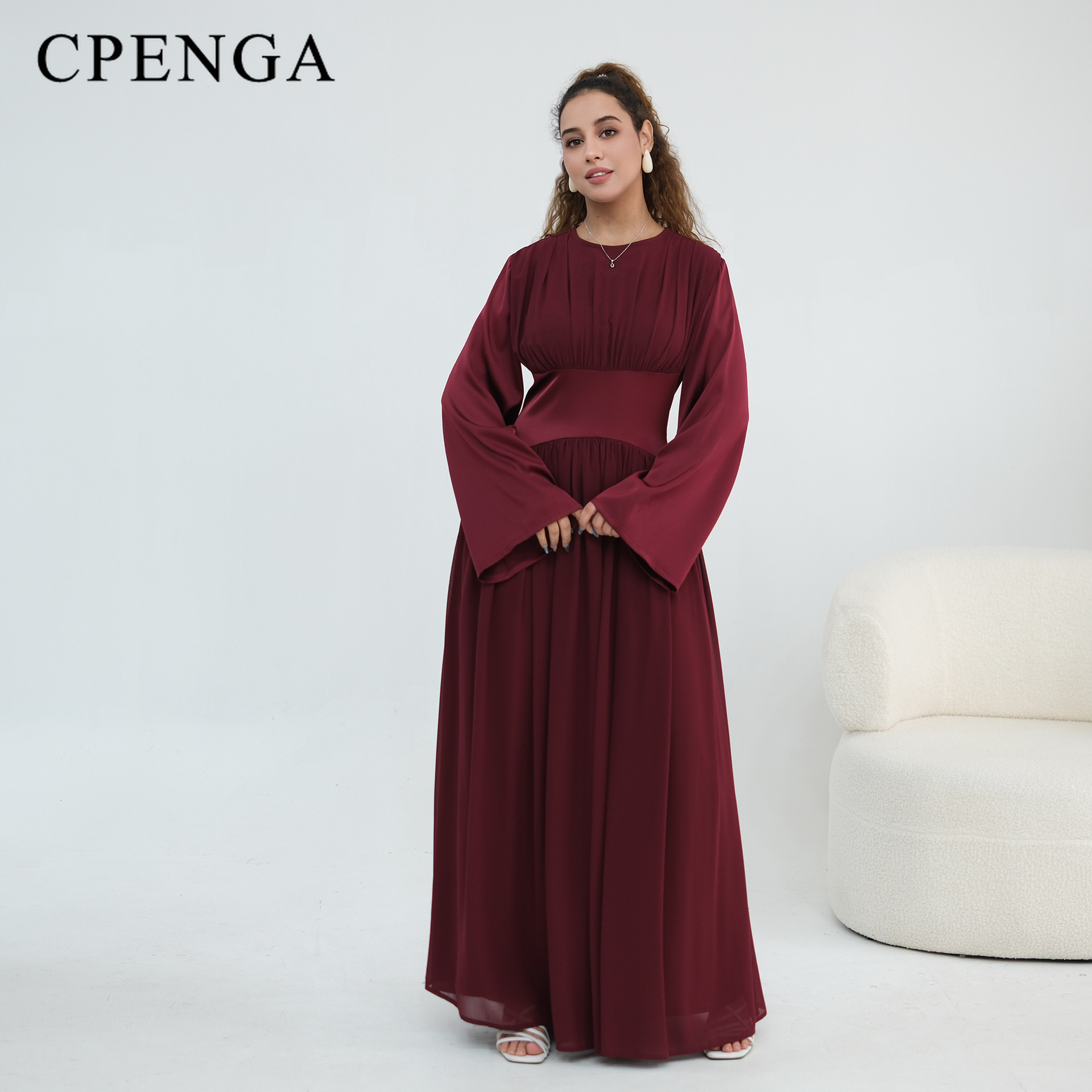 Abaya Kaftan de Luxe de Dubaï pour Femme, Robe de Soirée et de Mariage Modeste à 2 Couches en Mousseline Plissée à Manches Longues avec Corset et Taille Lacée