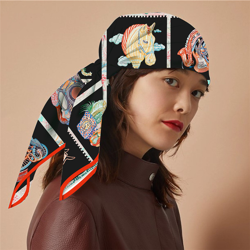 Injplanchers f-Foulard Carré Imprimé Tête de Cheval pour Femme, Châle de Plage, Bandana, Hijabs, 90cm