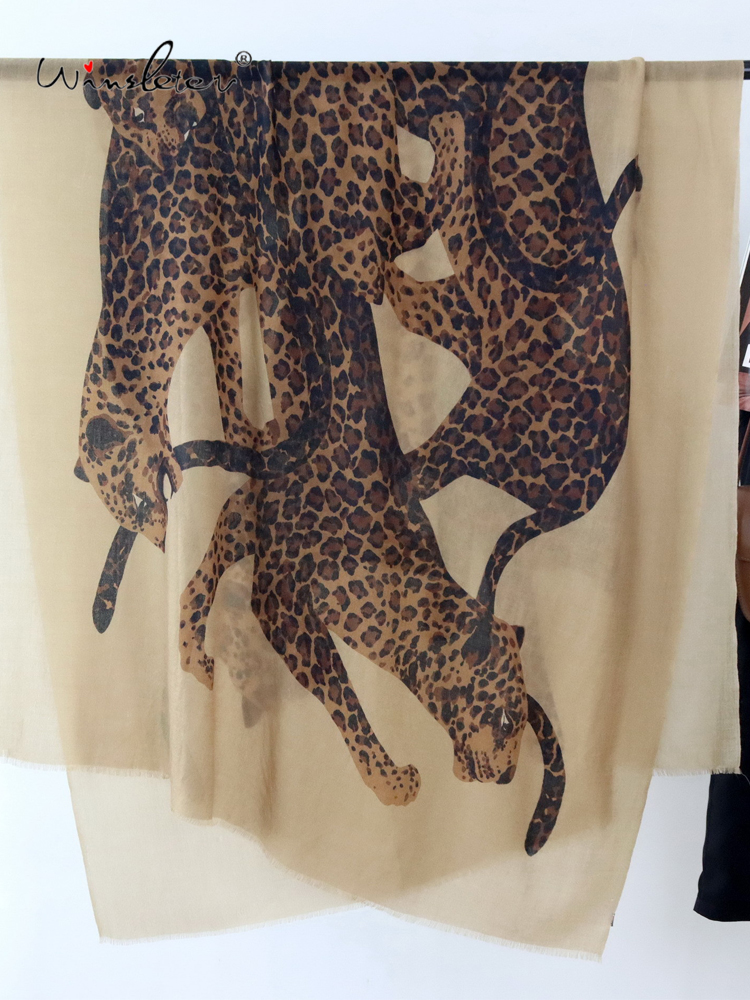 Winsleter - Écharpe longue élégante 100 % cachemire pour femme, imprimé léopard 200*100CM, châle de mode, cadeau pour maman, collection automne 2025 A5O047CC