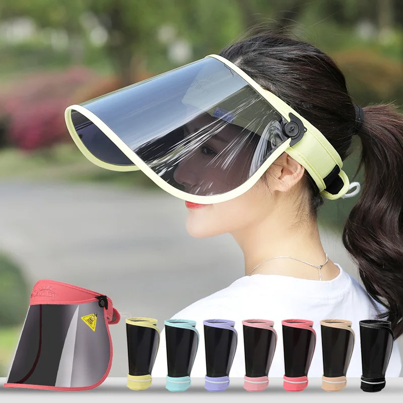 Chapeaux de soleil transparents pour femmes, Protection Uv d'été, roulable, grand bord large, visière vide Portable, casquette de plage pliable