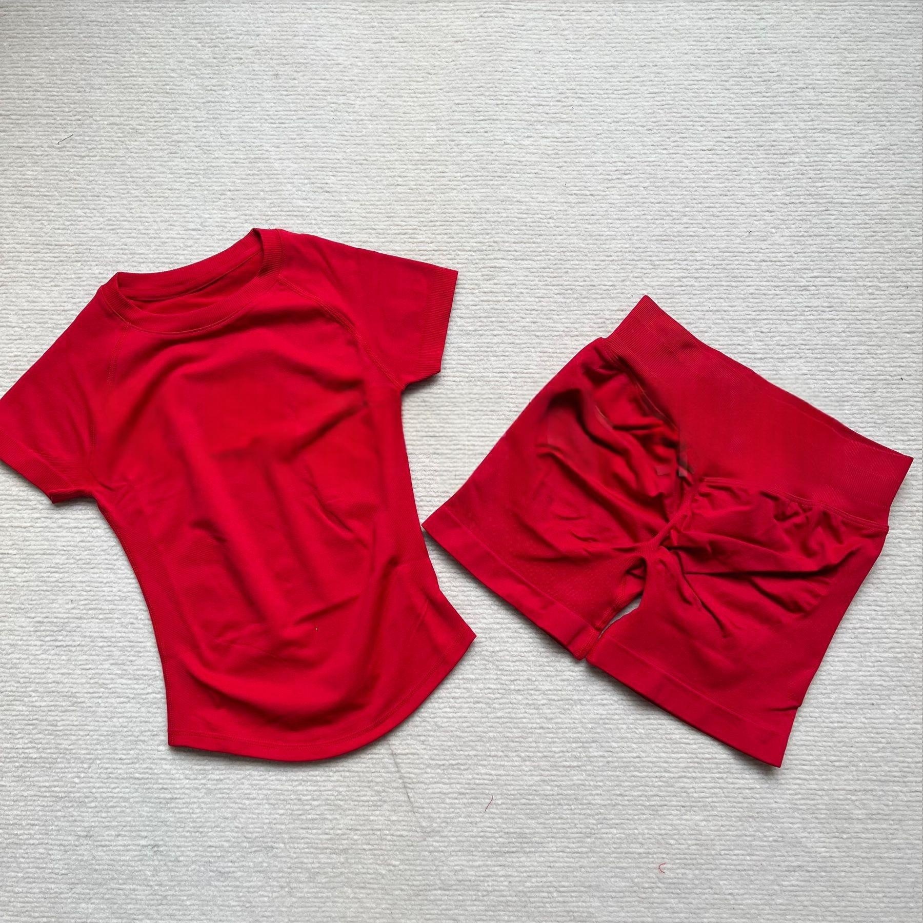 Ensemble de yoga 2 pièces pour femmes, t-shirt de sport à manches courtes, ensembles de fitness, ensemble de course sans couture, shorts de gym, yoga