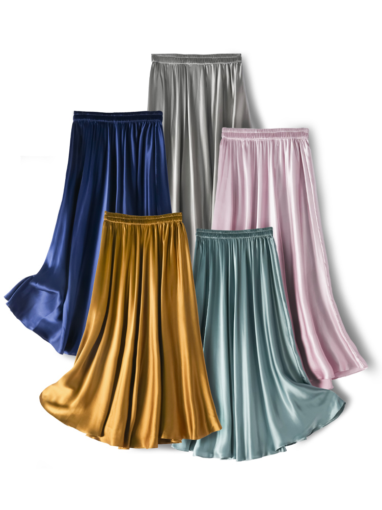 SuyaDream – jupe plissée pour femmes, 100% soie véritable, taille élastique, jupes longues trapèze solides, bas printemps été 2025