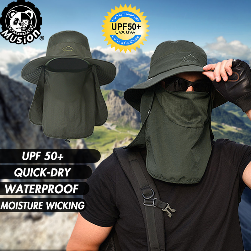 MUSION chapeau de pêcheur moto cagoule UPF 50 + résistant aux UV couleur unie casquette de pêche détachable chapeau de jardinage casquette de randonnée en plein air