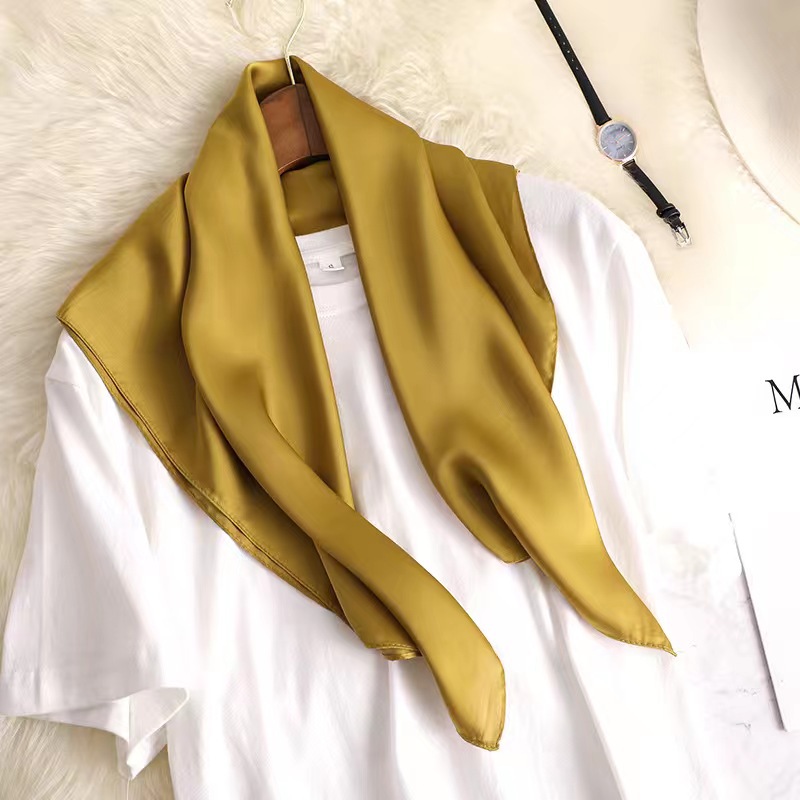 Foulard Hijab pour femmes, couleurs unies, bandeau en Satin de soie, foulards pour cheveux, châles carrés, foulards pour dames, nouvelle collection