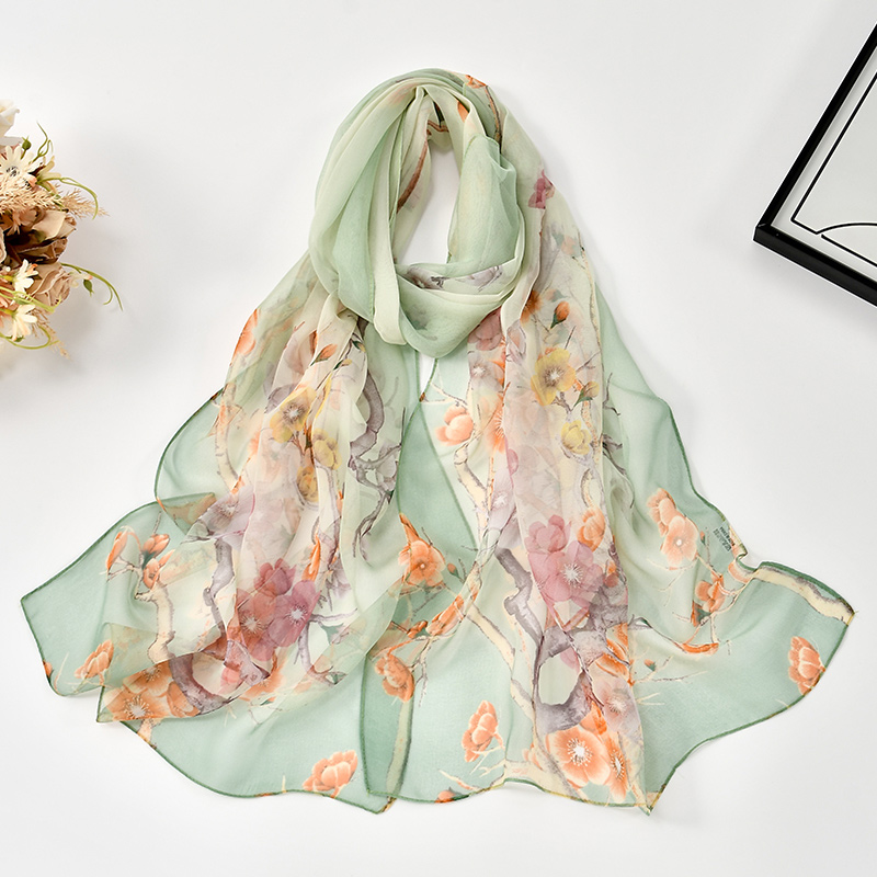 160*50 cm 2025 printemps nouveau châle pour femmes à la mode fleur de prunier imprimé écharpe mince doux en mousseline de soie châle étoles florales enveloppes