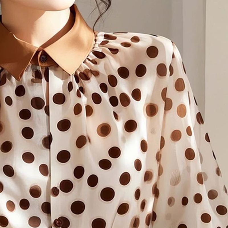 2025 printemps été automne nouvelle mode coréenne Patchwork col rabattu chemises dames à la mode à pois à manches longues Blouse