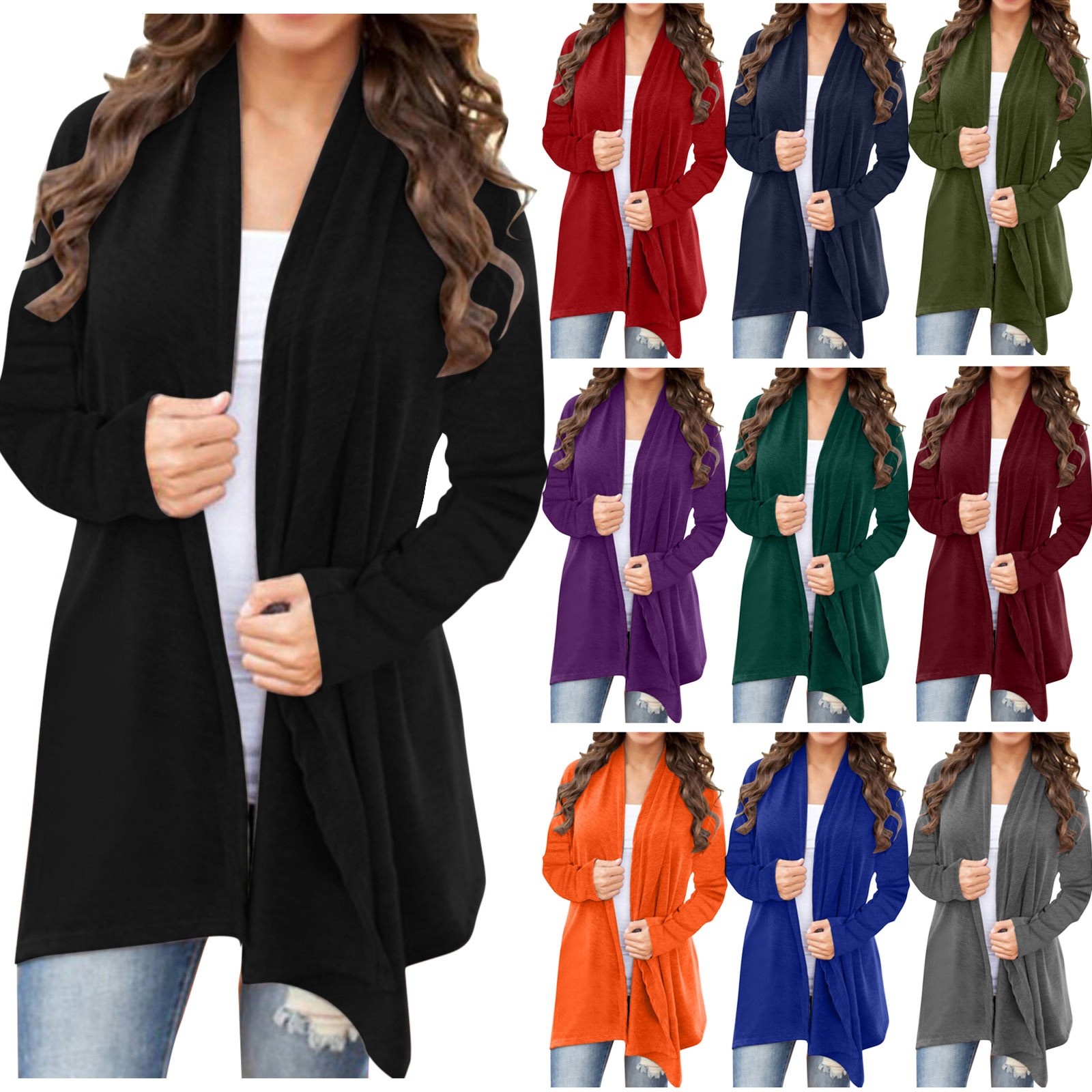 Cardigan léger à manches longues pour femmes, kimono ouvert sur le devant, vêtements pour femmes, grande taille, automne