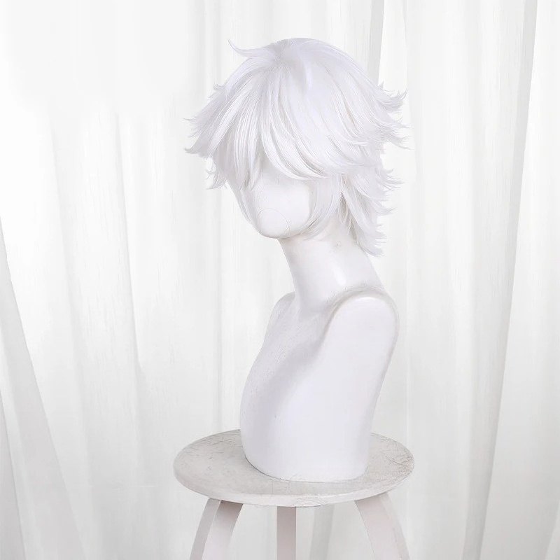 Perruque synthétique résistante à la chaleur, perruque courte et blanche, chapeau de sorcière Anime Atelier Qifrey, Tongari Boushi no Atelier