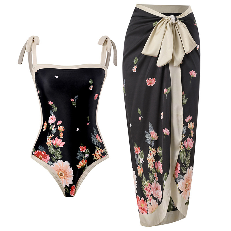 Nouveau Bikini D'été Plage Cover Up Femmes Dames Maillot de bain Impression Deux Pièces Robe Maillots De Bain Maillot de Bain Beachwear Ceinture Longue Jupe