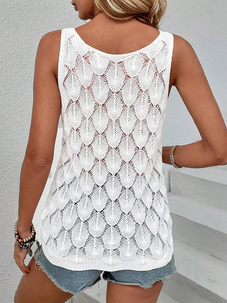 Gilet élégant et tendance, pull en tricot ajouré en forme de plume pour femme, haut d'été