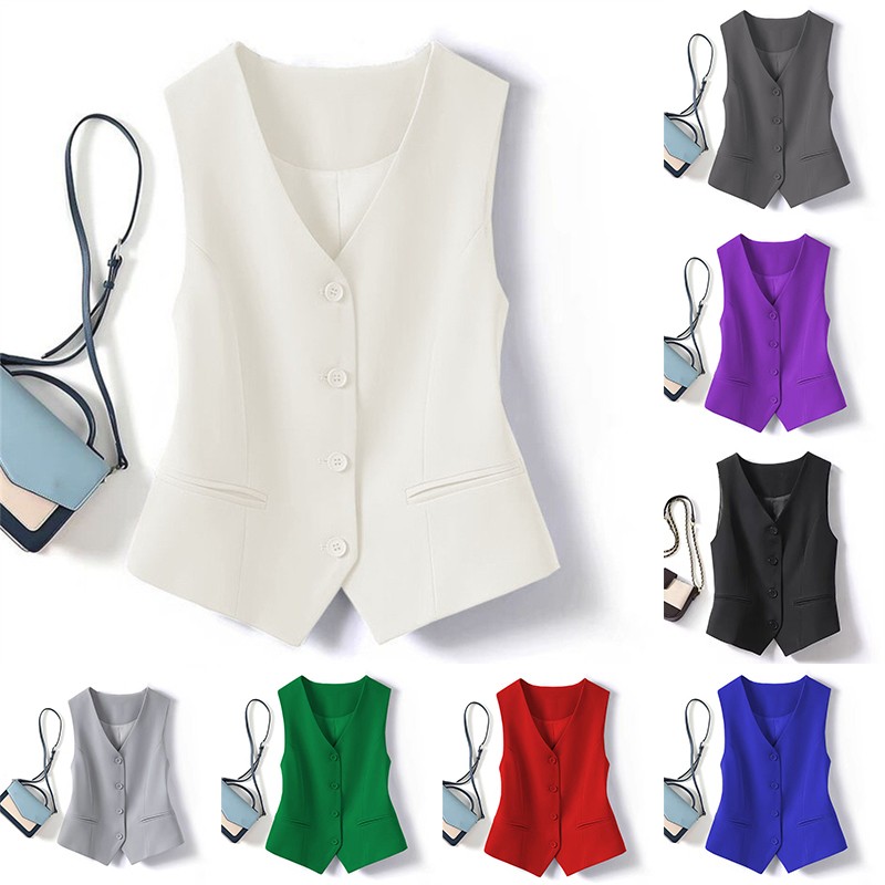 Gilet court ajusté à simple boutonnage et col en v pour femmes au printemps et en automne, peut être porté à l'extérieur ou à l'intérieur