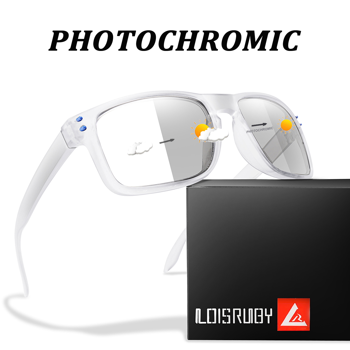 Lunettes de soleil photochromiques vintage pour hommes et femmes, monture carrée classique avec rivets pour les sports de plein air, la course à pied, le cyclisme