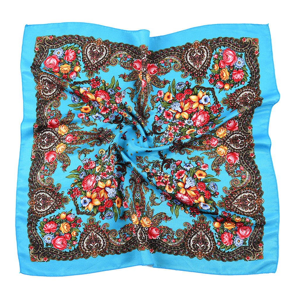 Foulard Carré Russe à Imprimé Floral Traditionnel pour Femme, Bandana 21 ème, Bandeau de Sauna, Châle, Mouchoir, 70x70cm